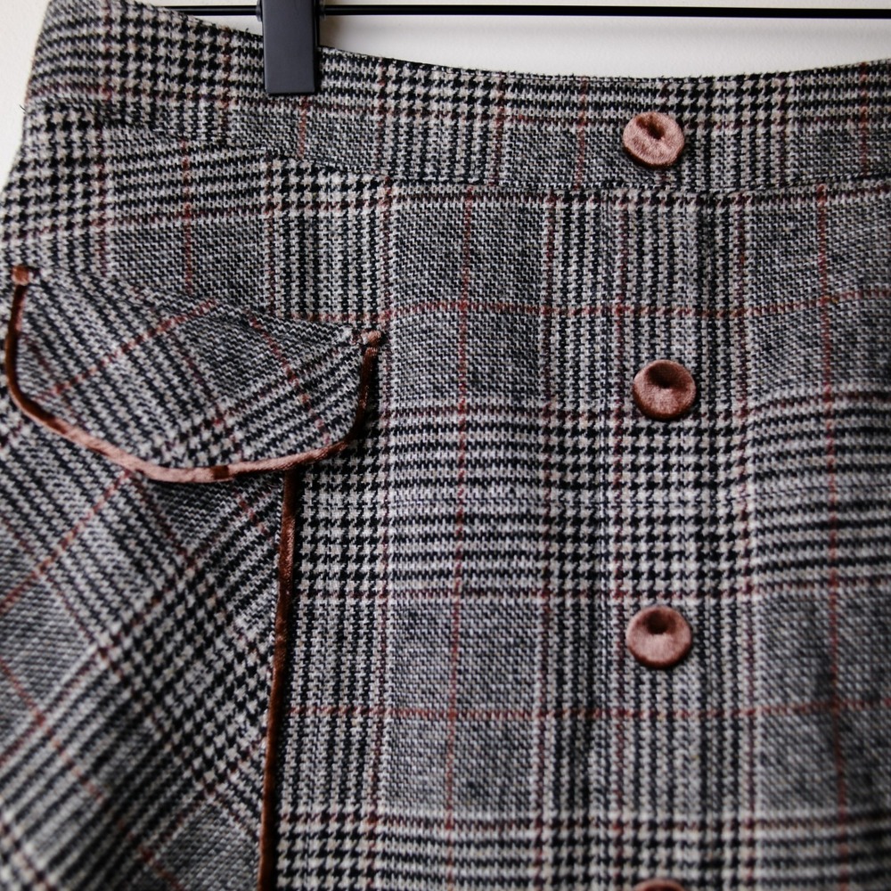 Bagatelle Collection Plaid Skirt M Brown Dark Academia Y2K‎ Preppy Houndstooth - Picture 3 of 7